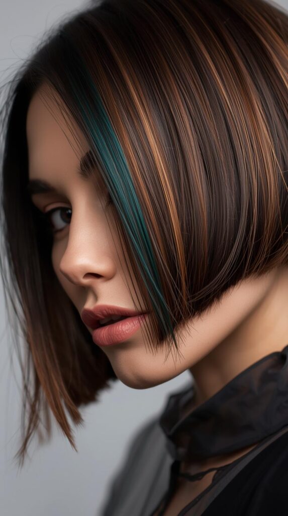 9. Short Bob with Hidden Teal and Orange Accents