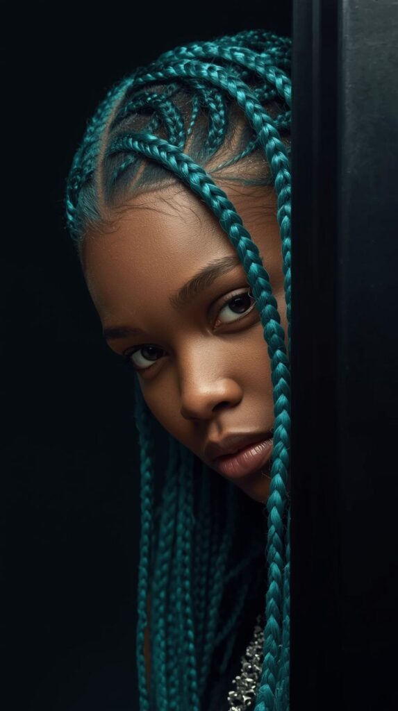 9. Teal Peekaboo with Braided Styles