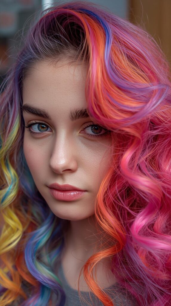 1. Classic Rainbow Peekaboo Under Soft Curly Layers