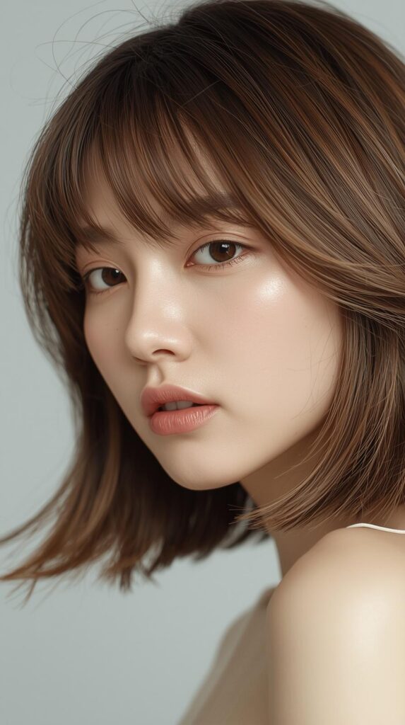 1. Korean See-Through Bangs with Layered Lob
