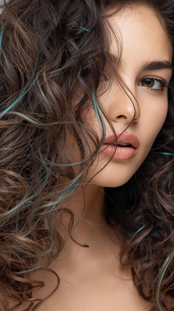 1. Loose Curls with Subtle Teal Peekaboo