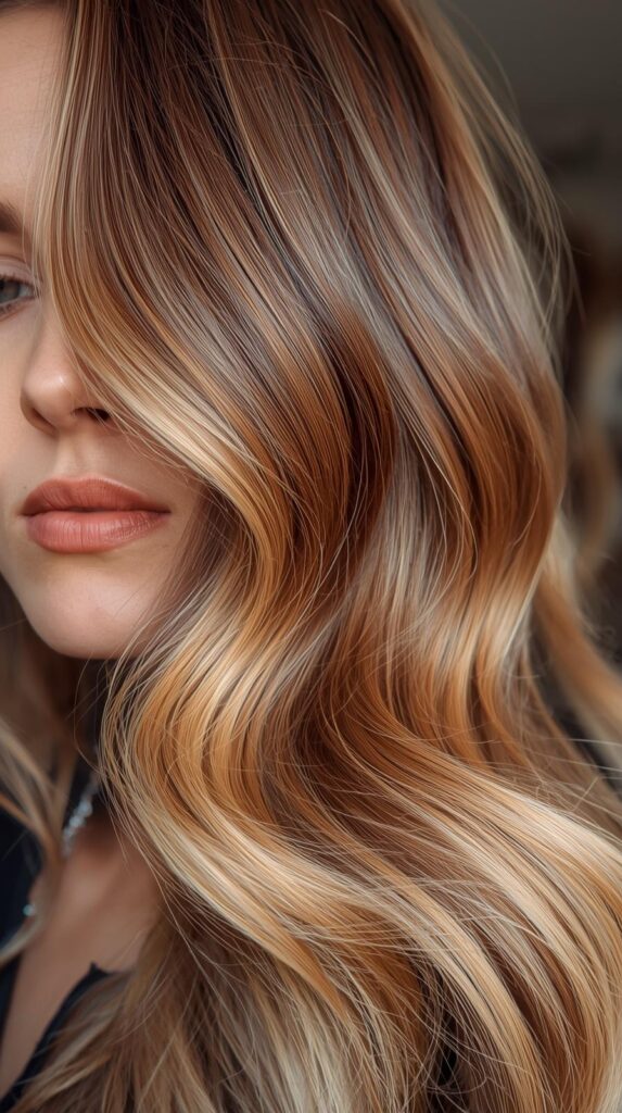1. Soft Light Copper Brown Balayage Waves