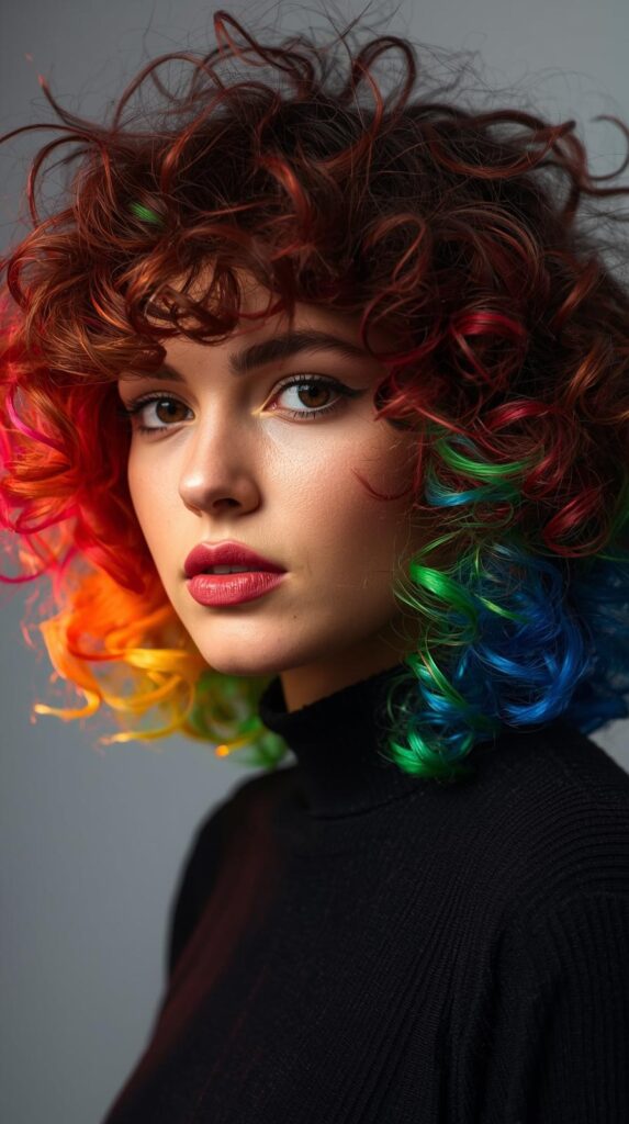 10. Curly Shag with Rainbow Peekaboo Underlayers