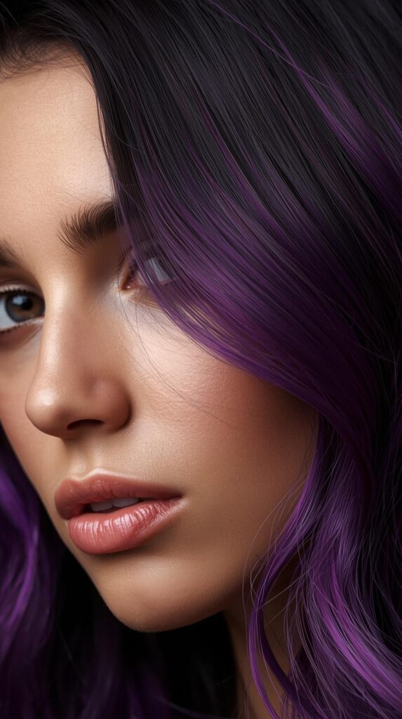 10. Purple Highlights on Dark Hair