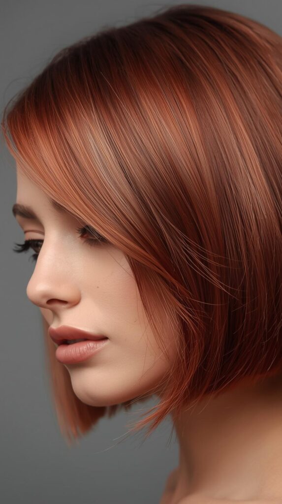 10. Short Bob with Rose Gold Copper Brown Shine