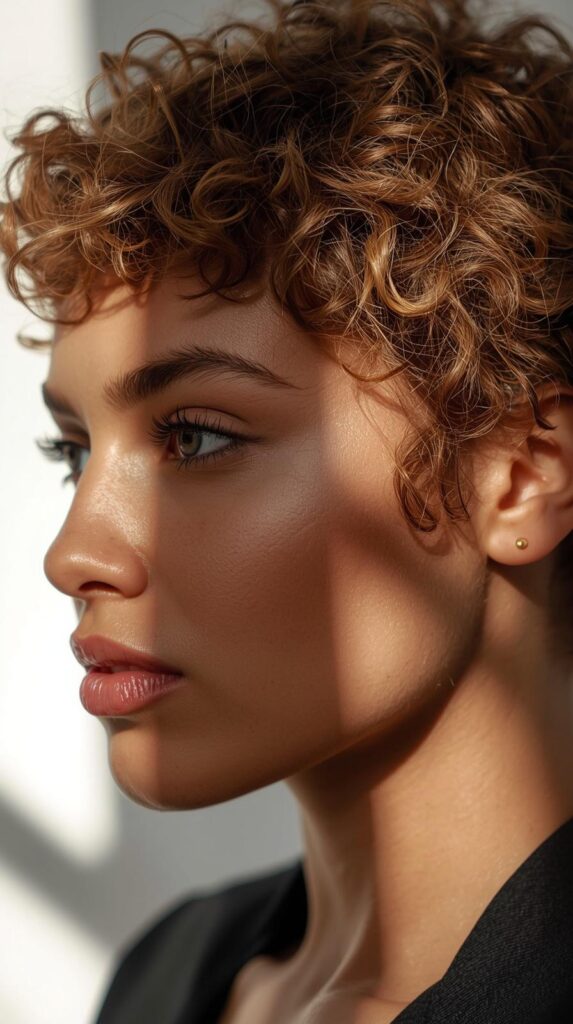 10. Short Curly Hair Honey Balayage
