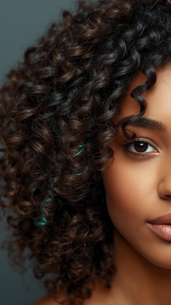 11. Defined Ringlets with Teal Peekaboo Highlights