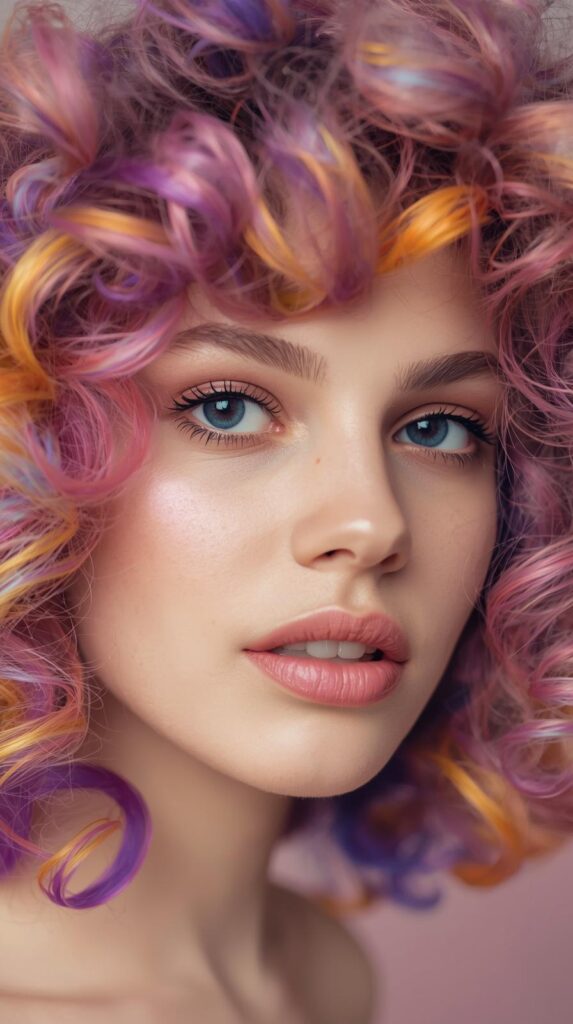 11. Face-Framing Curly Layers with Rainbow Accents