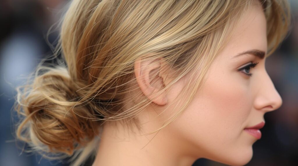 Low Ponytail for short hair with face framing pieces