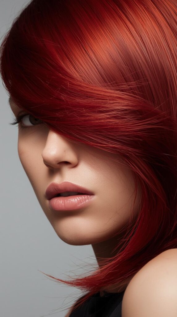 Red Side Swept Bangs Style