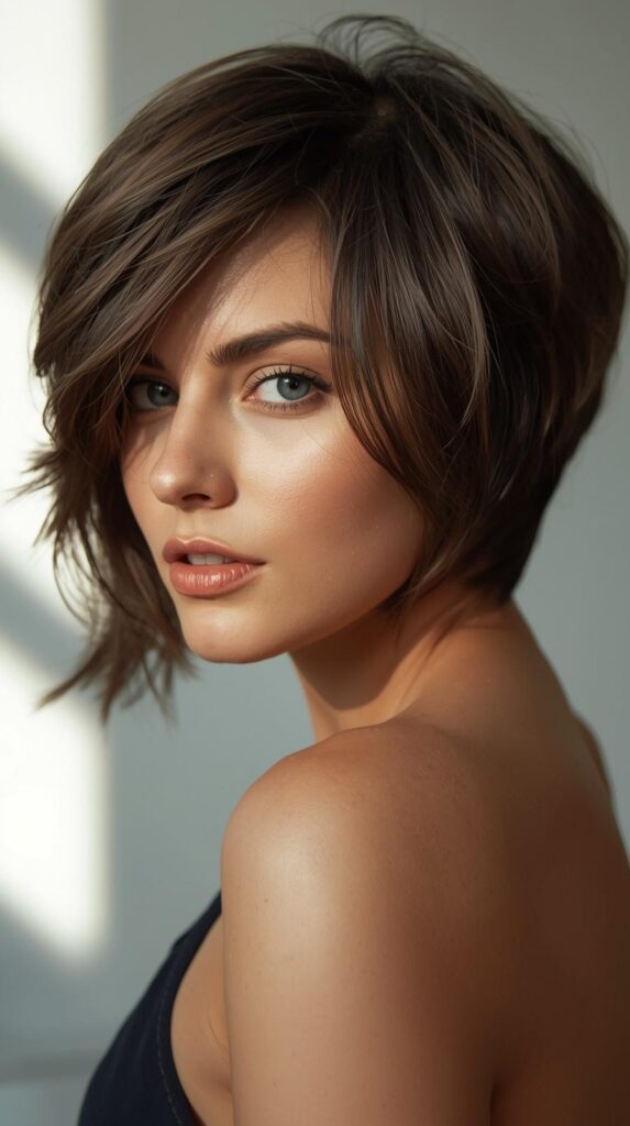 2. Layered Short Cut for Brunettes