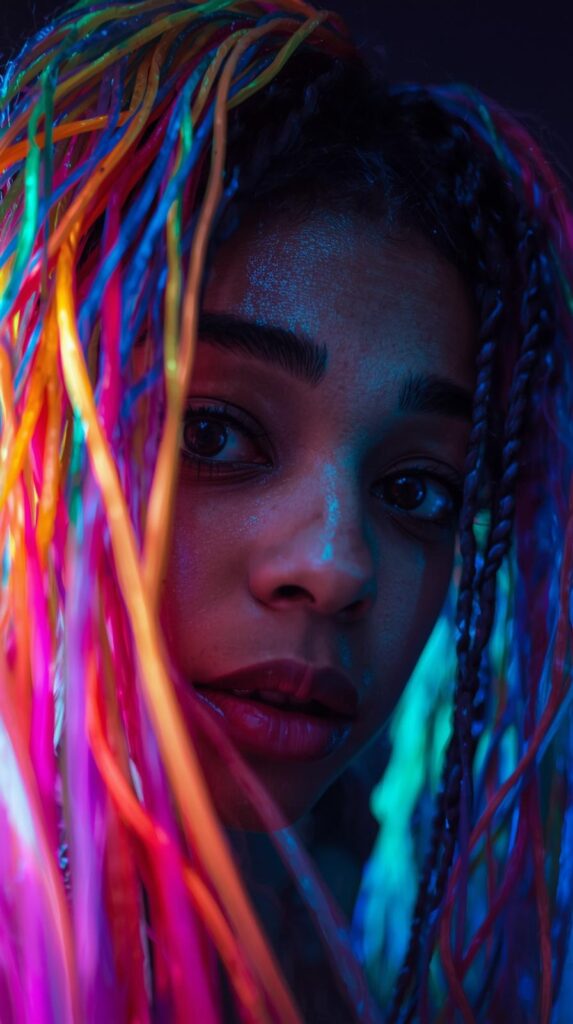 2. Neon Rainbow Peekaboo Under Tight Curls