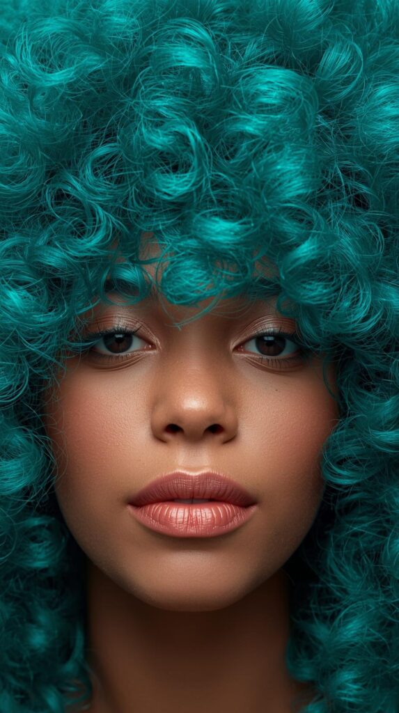 2. Voluminous Curly Hair with Bold Teal Underlayer