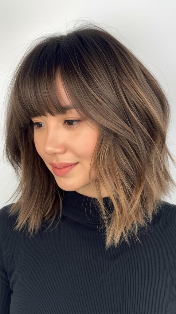 3. Airy Korean Wolf Cut for Round Faces