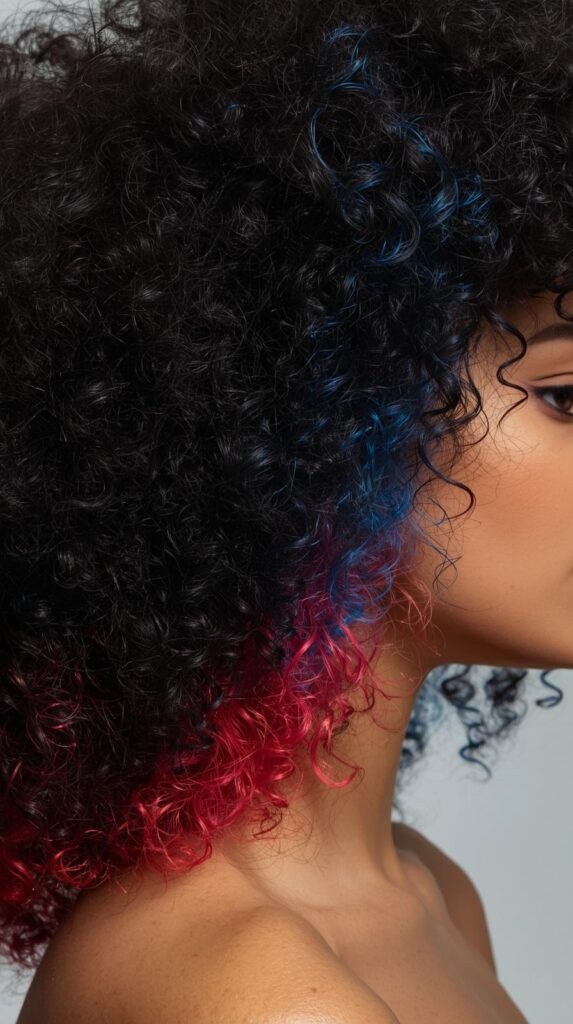 Curly Hair with Bold Peekaboo Underlayer