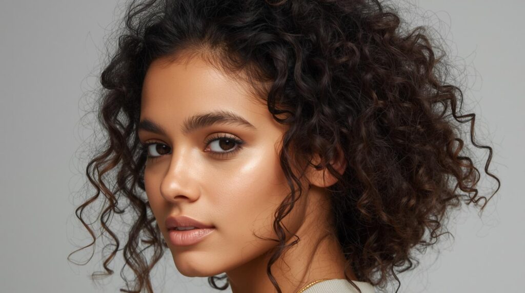 Curly Low Ponytail with Defined Face-Framing Pieces
