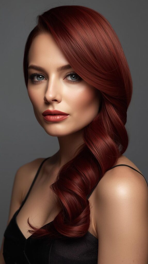 Deep Red Side Part Glam