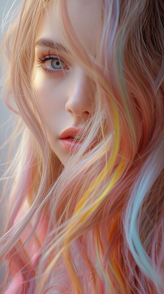 3. Pastel Rainbow Peekaboo Under Loose Waves