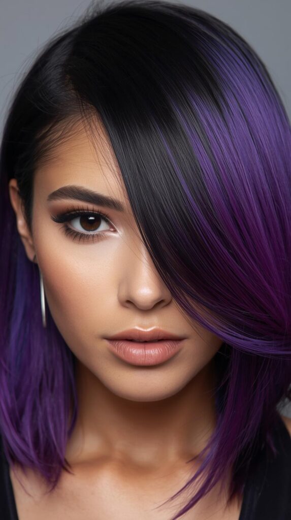 3. Purple and Black Split Dye Hair