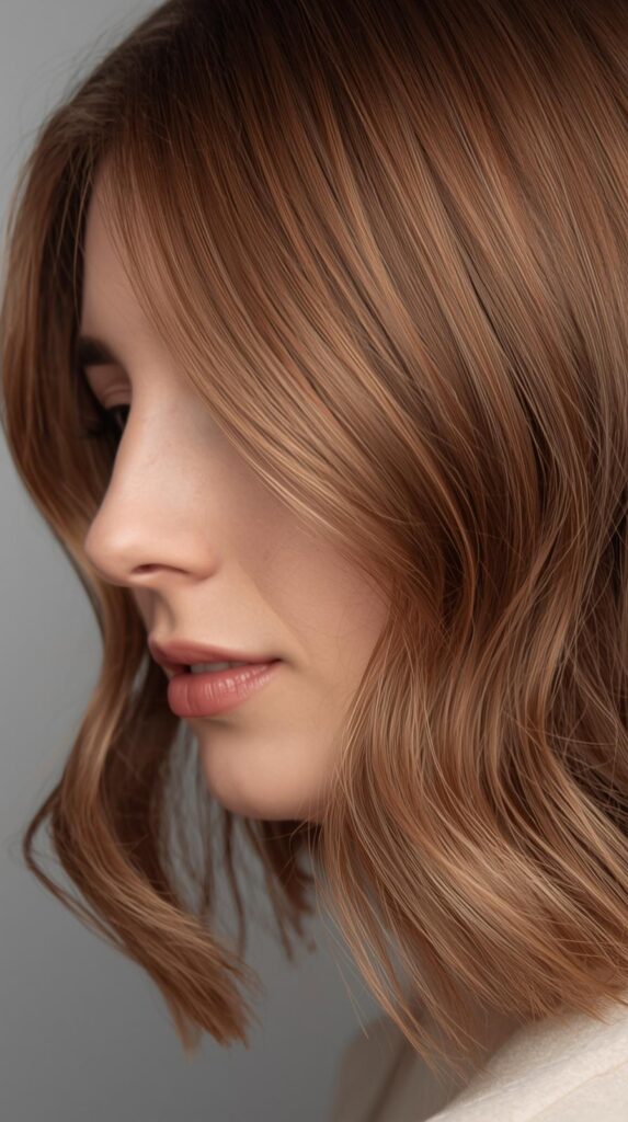 4. Light Copper Brown Balayage Lob
