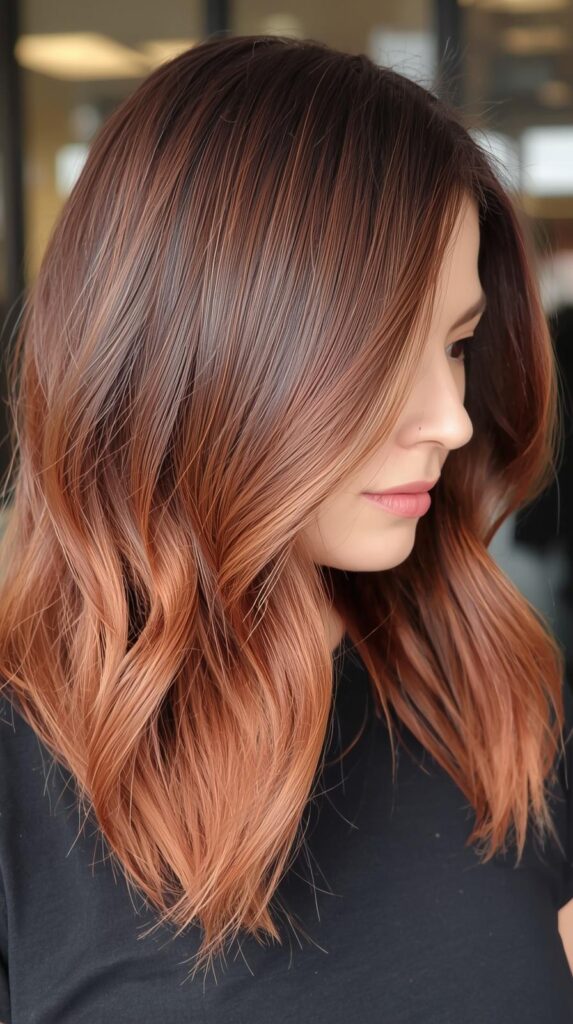 4. Rose Gold Copper Brown Lob Cut