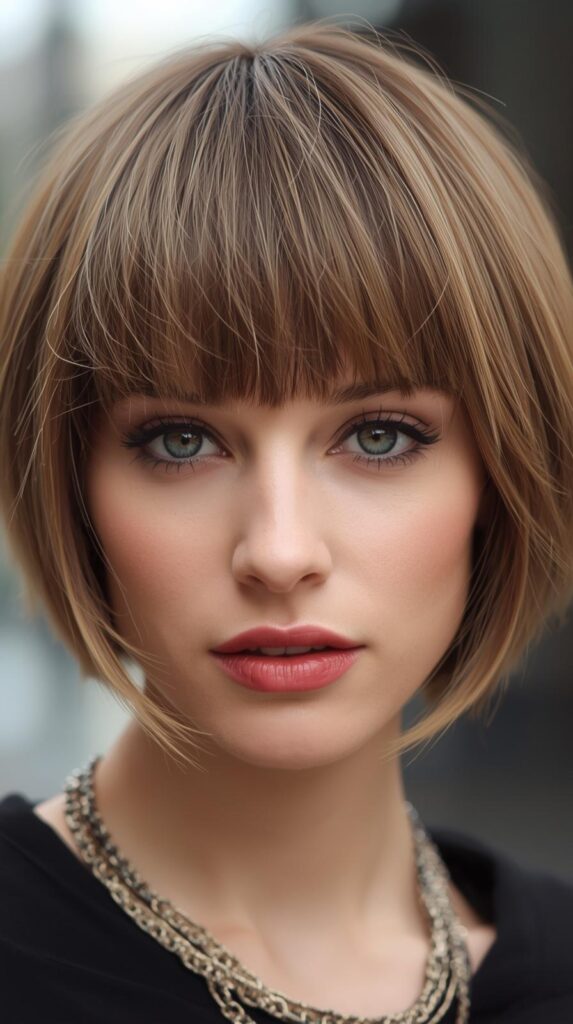 4. Short Bob with Curtain Bangs