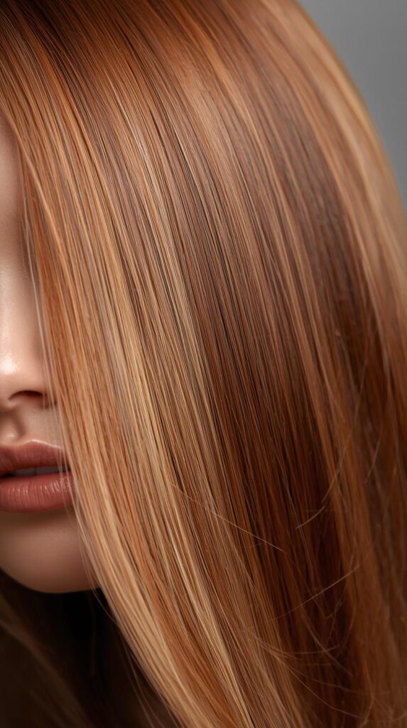 5. Glossy Straight Light Copper Balayage