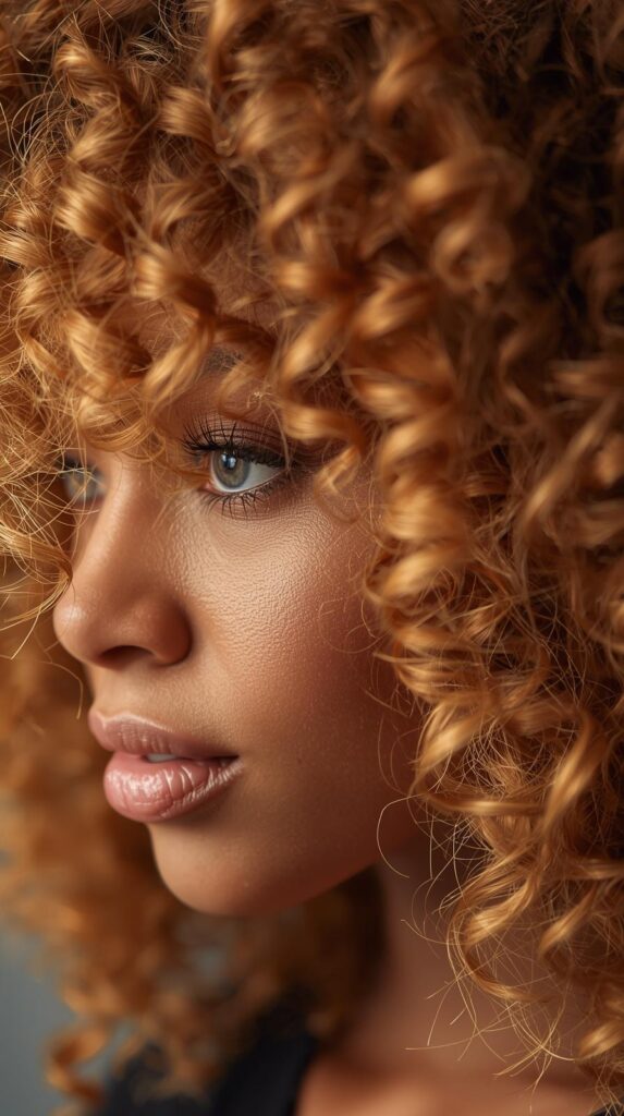 5. Golden Honey Balayage on Tight Curls