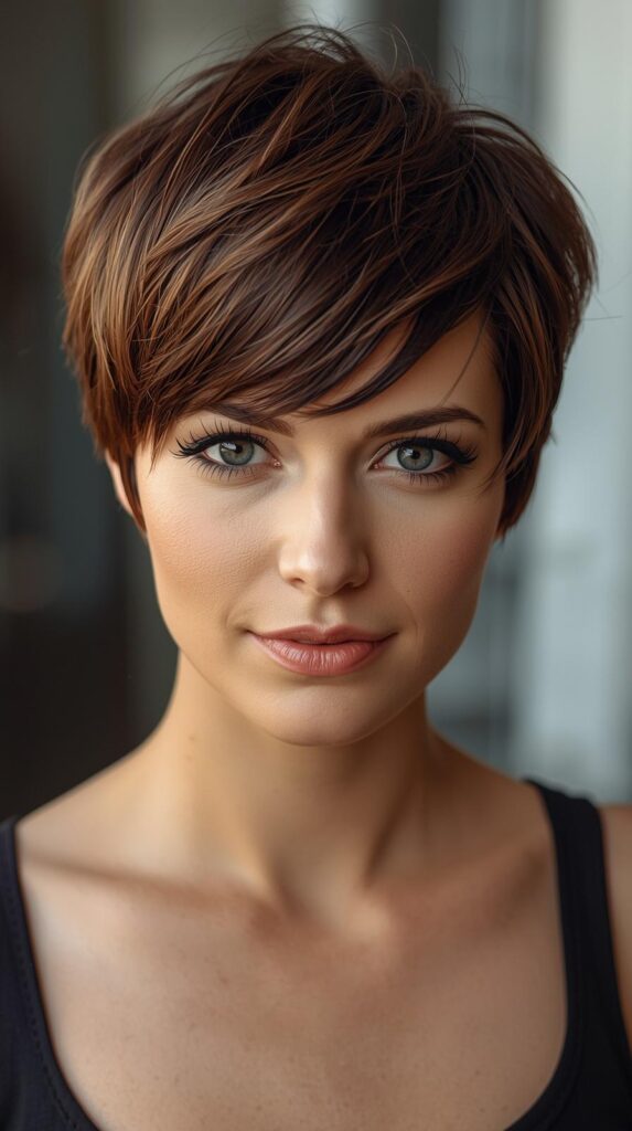 5. Tapered Pixie with Fringe Bangs