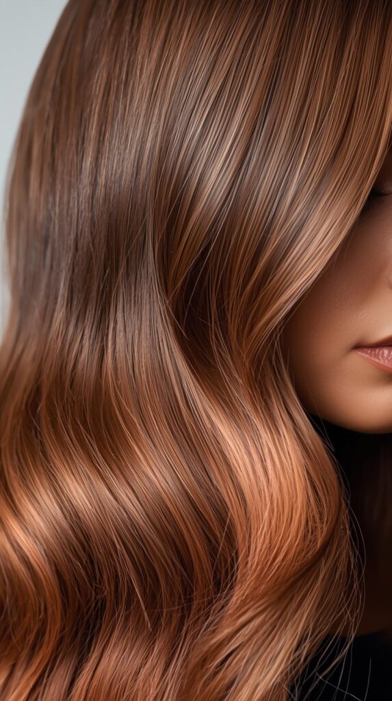 6. Copper Brown Balayage with Rose Gold Ends