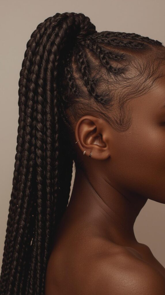 6. Cornrow Braids into Ponytail