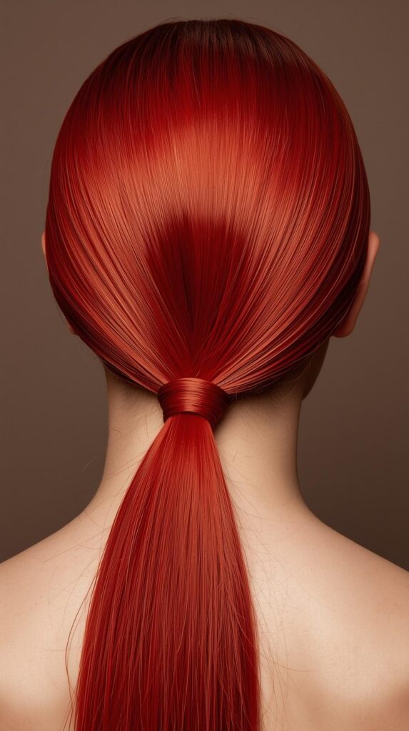Red Low Ponytail with Sleek Finish