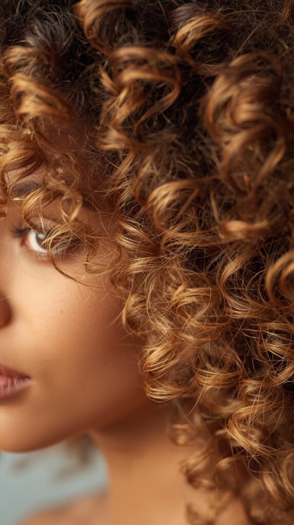 6. Subtle Honey Balayage on Natural Curls