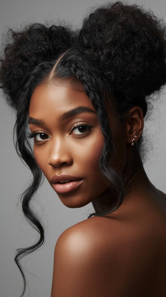 Deep Wave Space Buns with Loose Ends