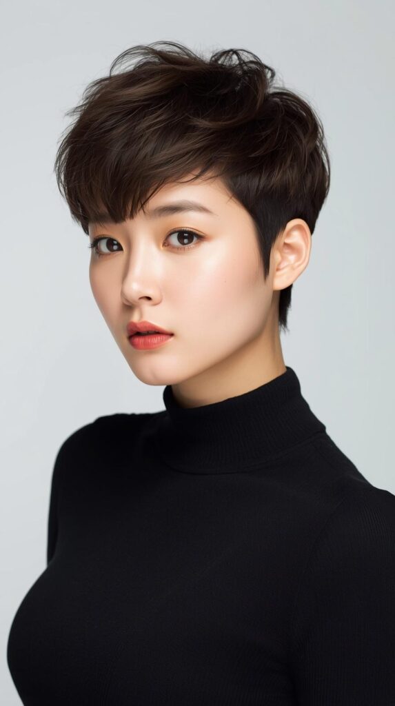 7. Korean Short Pixie with Volume on Top