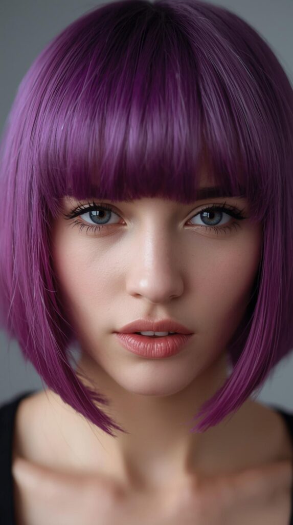 7. Purple Alt Hair with Curtain Bangs