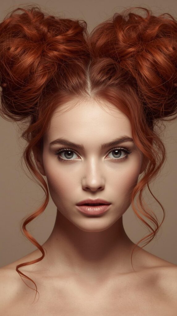 Red Space Buns with Loose Curls