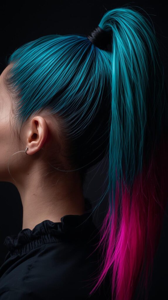 High Ponytail with Turquoise Pink Underlayer