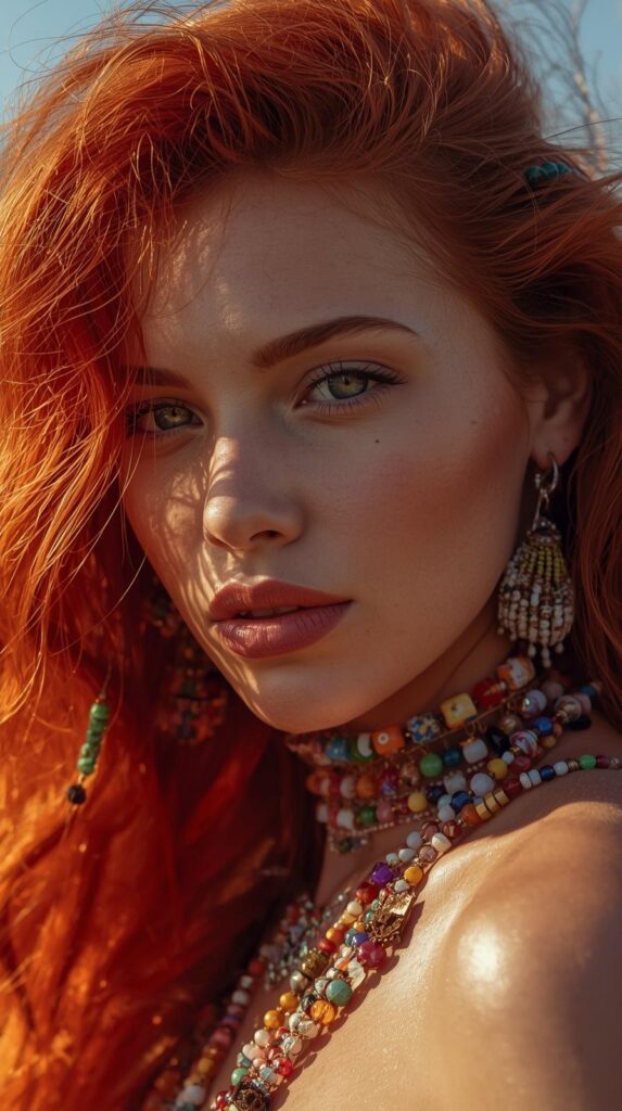 Red Hair with Beads and Accessories