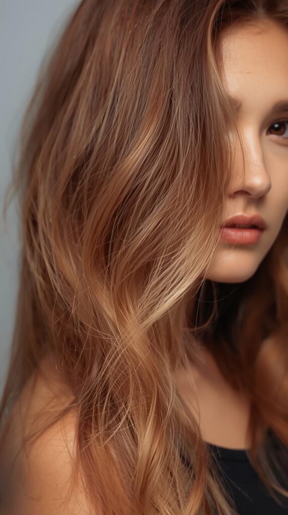 8. Subtle Light Copper Balayage with Dark Roots