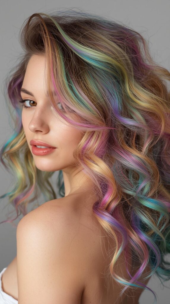 8. Subtle Peekaboo Rainbow with Natural Curls