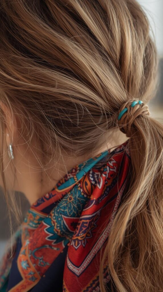 9. Loose Ponytail with Scarf
