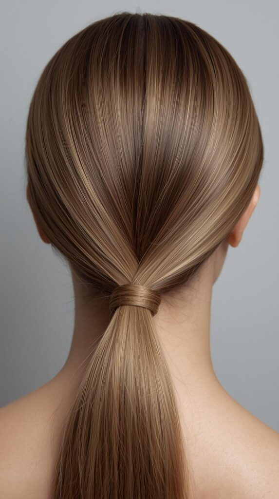9. Low Sleek Ponytail with Middle Part