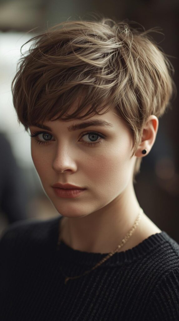 Soft Messy Pixie with Blunt Bangs