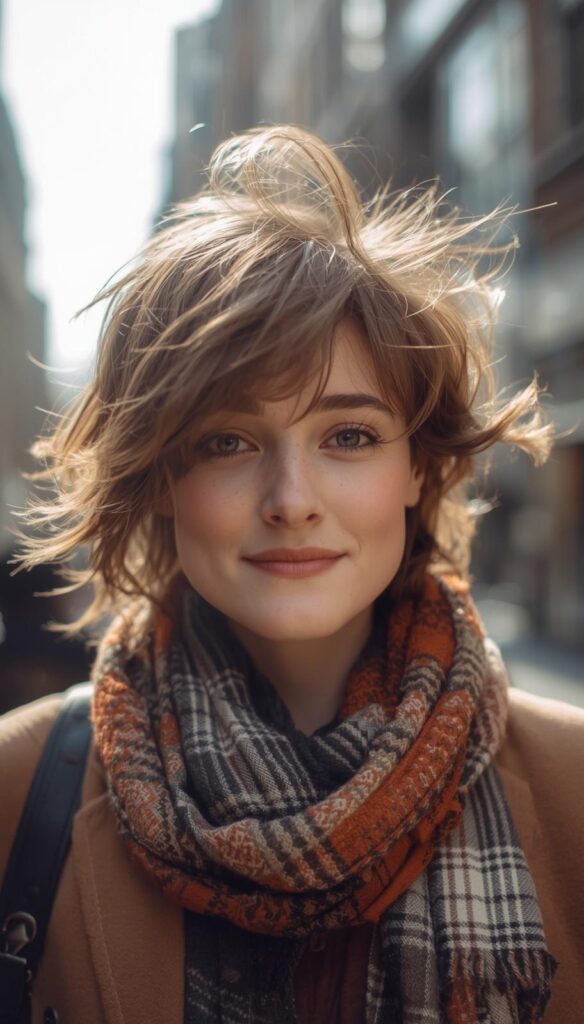 Messy Short Hair with Scarf