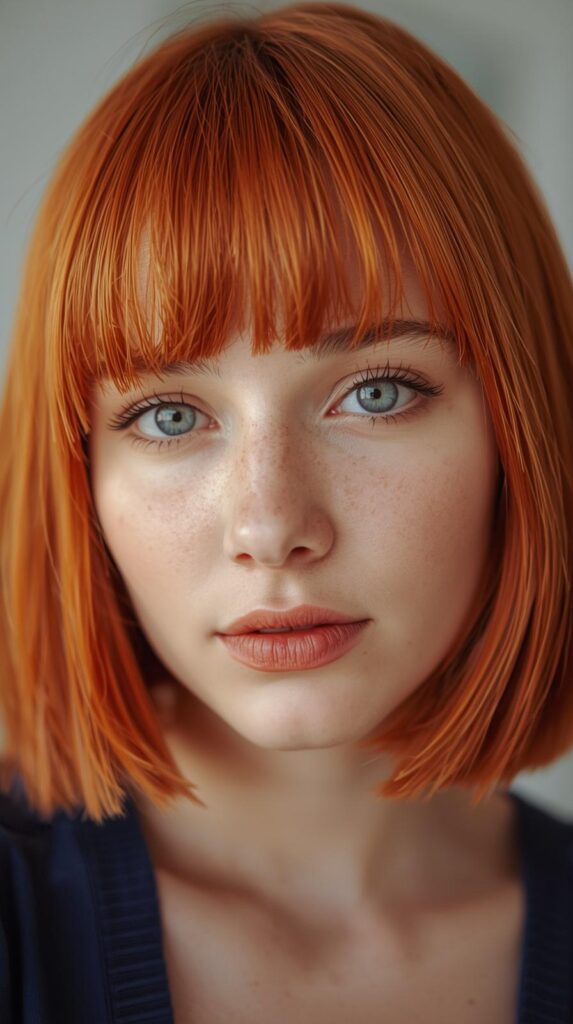 Cool Summer Orange Hair with Curtain Bangs