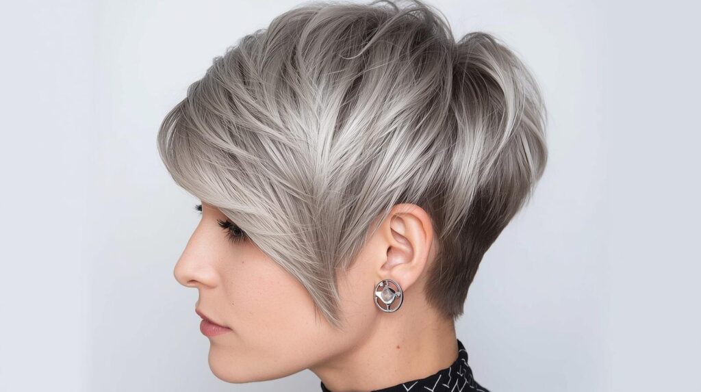 Wavy Silver Fox Pixie Cut with Side Texture