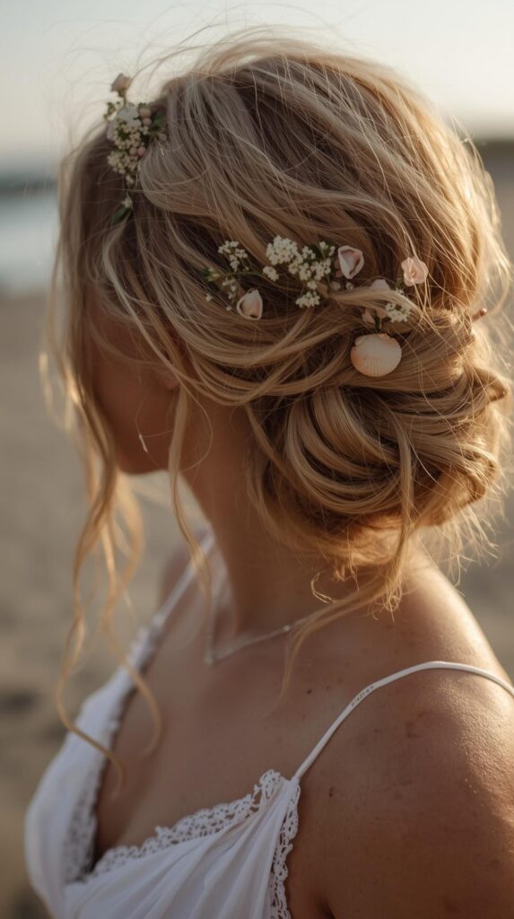 Messy Bun Beach Wedding Hairstyles for Long Hair