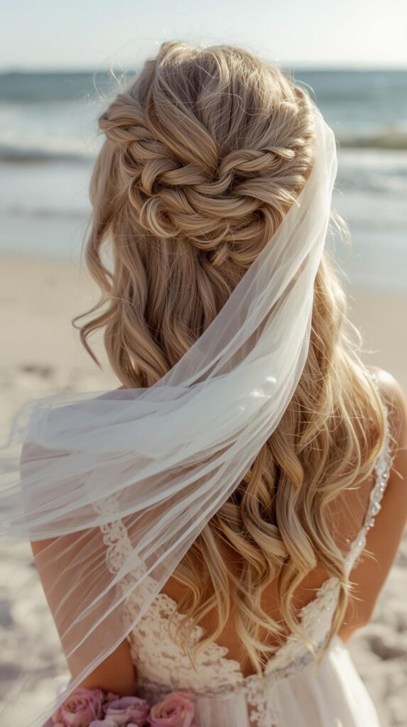 Beach Wedding Hairstyles for Long Hair with Veil
