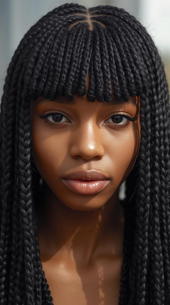Knotless Braids with Braided Bangs